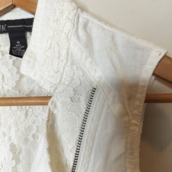 INC International Concept Linen Vest Open Front Lace Trim - Picture 5 of 11